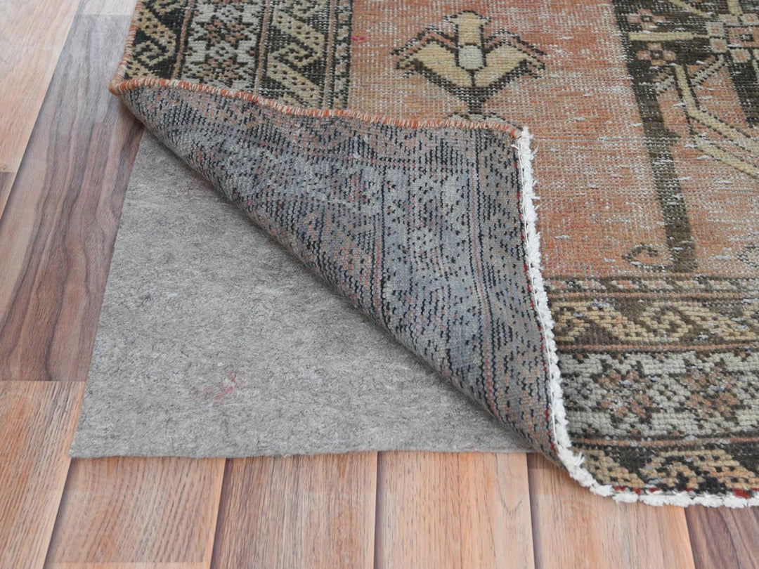 3'7" x 6'6" Vintage Hand Knotted Red Worn Wool Rectangle Oriental Rug - MOA10281155