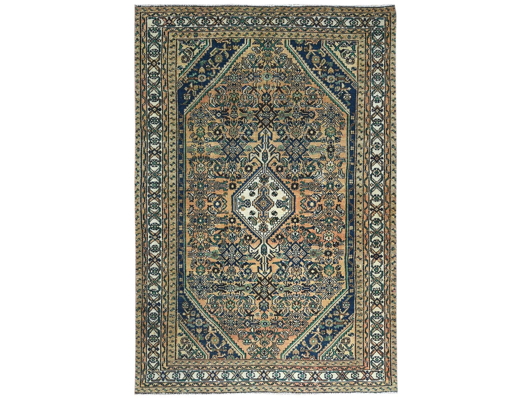 6'3" x 9'7" Vintage Hand Knotted Yellow Worn Wool Rectangle Oriental Rug - MOA10281175