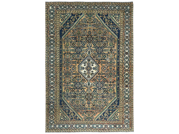 6'3" x 9'7" Vintage Hand Knotted Yellow Worn Wool Rectangle Oriental Rug - MOA10281175