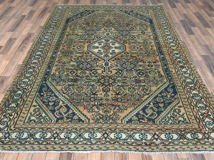 6'3" x 9'7" Vintage Hand Knotted Yellow Worn Wool Rectangle Oriental Rug - MOA10281175