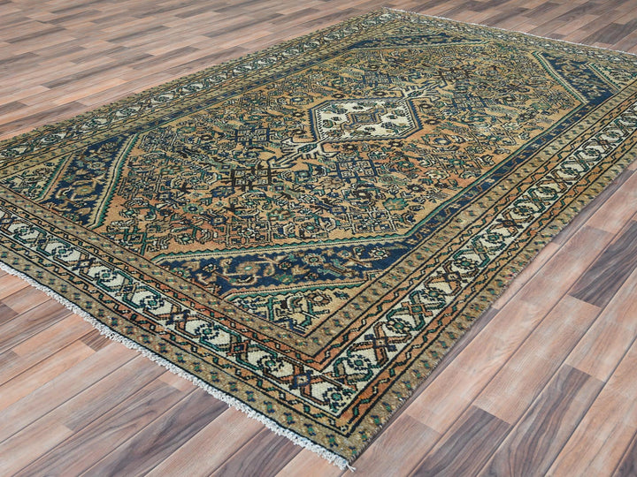 6'3" x 9'7" Vintage Hand Knotted Yellow Worn Wool Rectangle Oriental Rug - MOA10281175