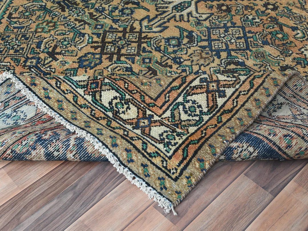 6'3" x 9'7" Vintage Hand Knotted Yellow Worn Wool Rectangle Oriental Rug - MOA10281175