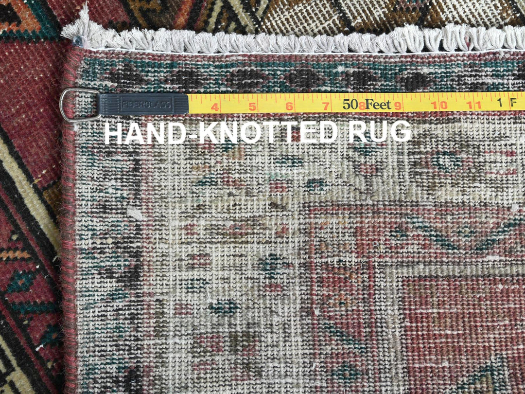 3'1" x 10'1" Vintage Hand Knotted Red Worn Wool Runner Oriental Rug - MOA10281186