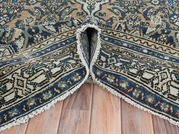 6'6" x 9'6" Vintage Hand Knotted Brown Worn Wool Rectangle Oriental Rug - MOA10281194