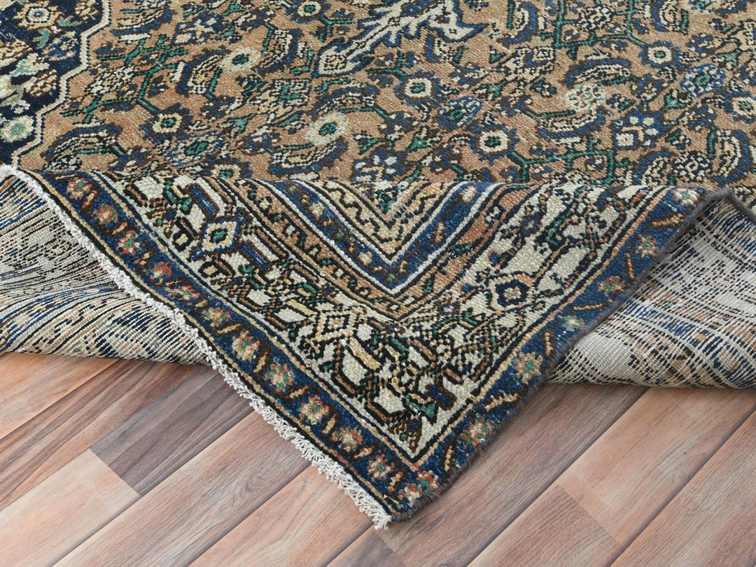 6'6" x 9'6" Vintage Hand Knotted Brown Worn Wool Rectangle Oriental Rug - MOA10281194