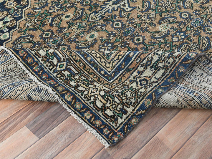 6'6" x 9'6" Vintage Hand Knotted Brown Worn Wool Rectangle Oriental Rug - MOA10281194