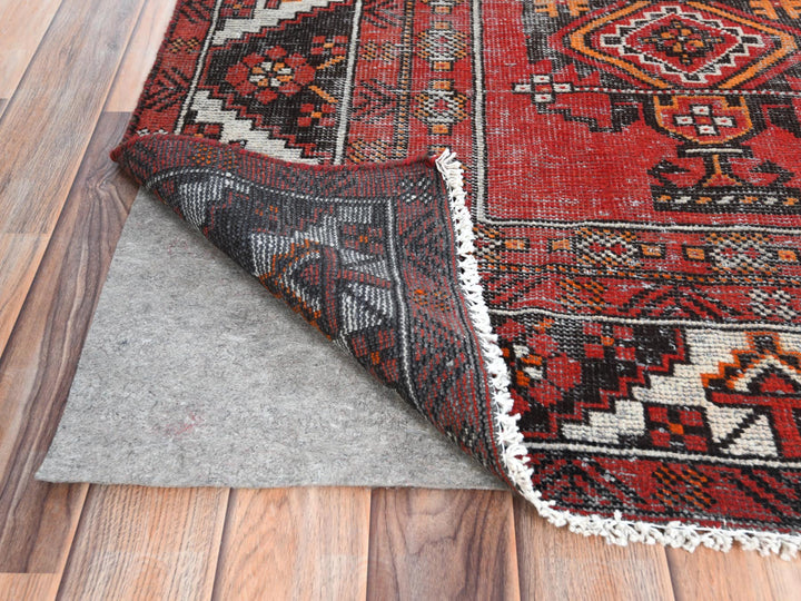 3'9" x 6'4" Vintage Hand Knotted Red Worn Wool Rectangle Oriental Rug - MOA10281210