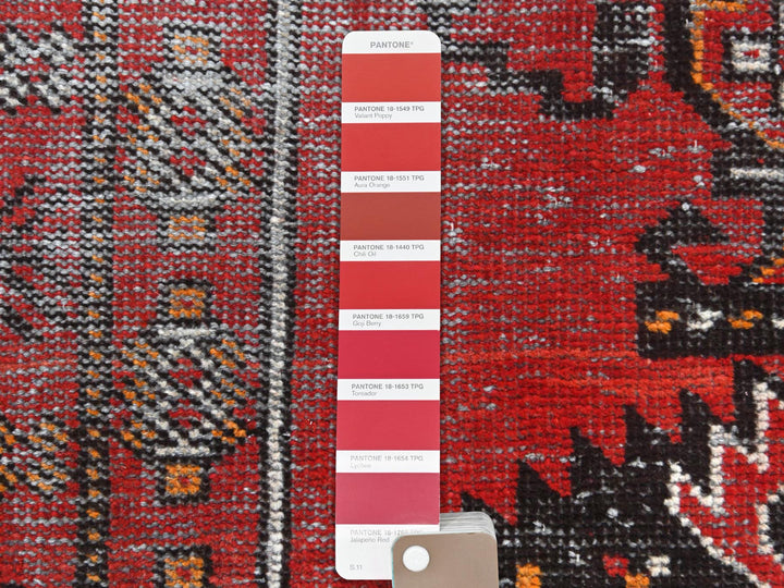 3'9" x 6'4" Vintage Hand Knotted Red Worn Wool Rectangle Oriental Rug - MOA10281210
