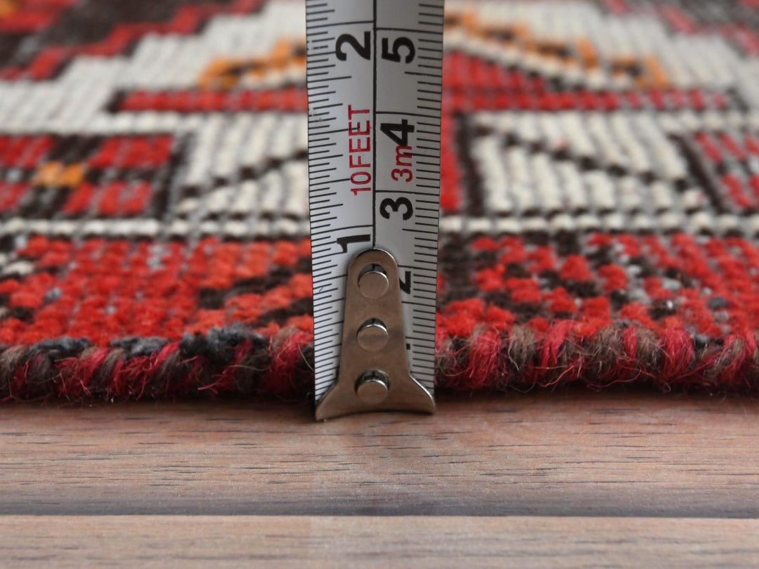 3'9" x 6'4" Vintage Hand Knotted Red Worn Wool Rectangle Oriental Rug - MOA10281210