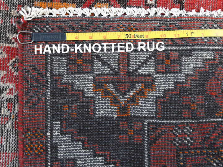 3'9" x 6'4" Vintage Hand Knotted Red Worn Wool Rectangle Oriental Rug - MOA10281210