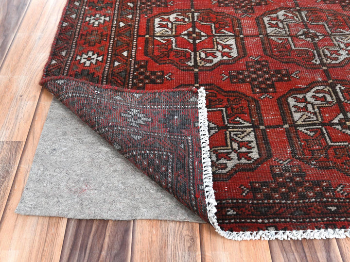 3'9" x 9'2" Vintage Hand Knotted Red Worn Wool Runner Oriental Rug - MOA10281212