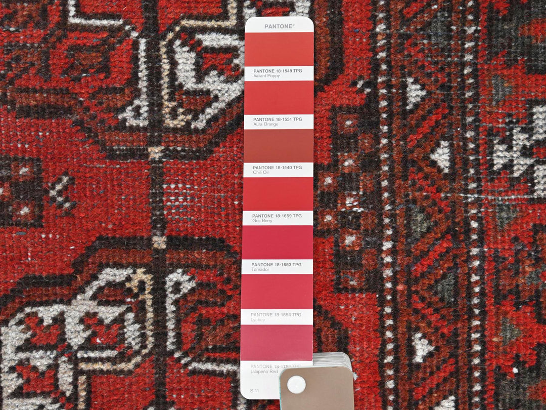 3'9" x 9'2" Vintage Hand Knotted Red Worn Wool Runner Oriental Rug - MOA10281212