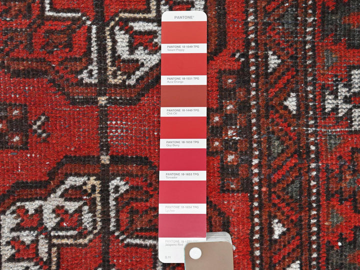 3'9" x 9'2" Vintage Hand Knotted Red Worn Wool Runner Oriental Rug - MOA10281212