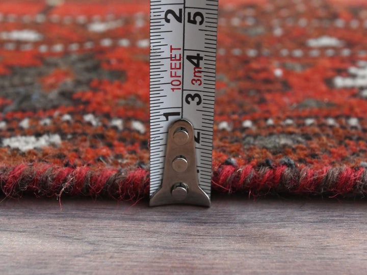 3'9" x 9'2" Vintage Hand Knotted Red Worn Wool Runner Oriental Rug - MOA10281212
