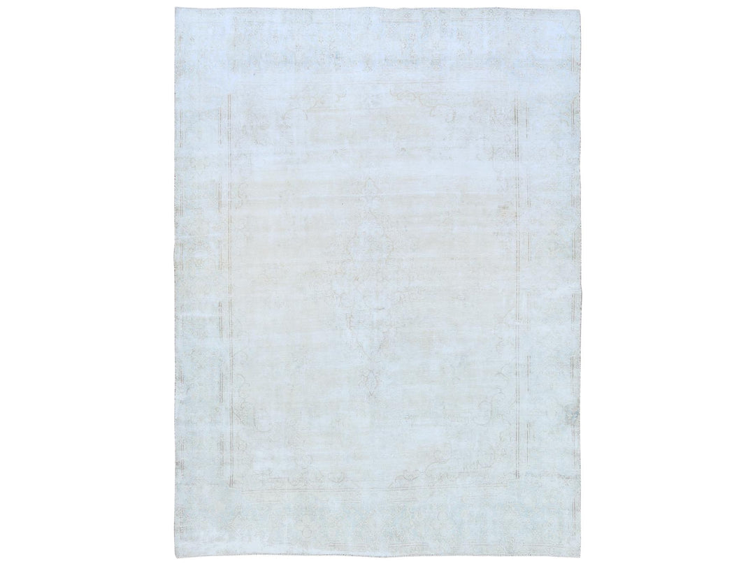 9'8" x 12'10" Vintage Hand Knotted Beige Worn Wool Rectangle Oriental Rug - MOA10281248