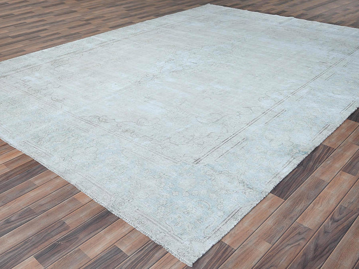 9'8" x 12'10" Vintage Hand Knotted Beige Worn Wool Rectangle Oriental Rug - MOA10281248
