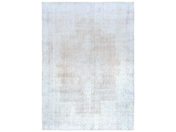 8'7" x 12'0" Vintage Hand Knotted Beige Worn Wool Rectangle Oriental Rug - MOA10281249
