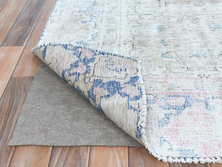 8'7" x 12'0" Vintage Hand Knotted Beige Worn Wool Rectangle Oriental Rug - MOA10281249