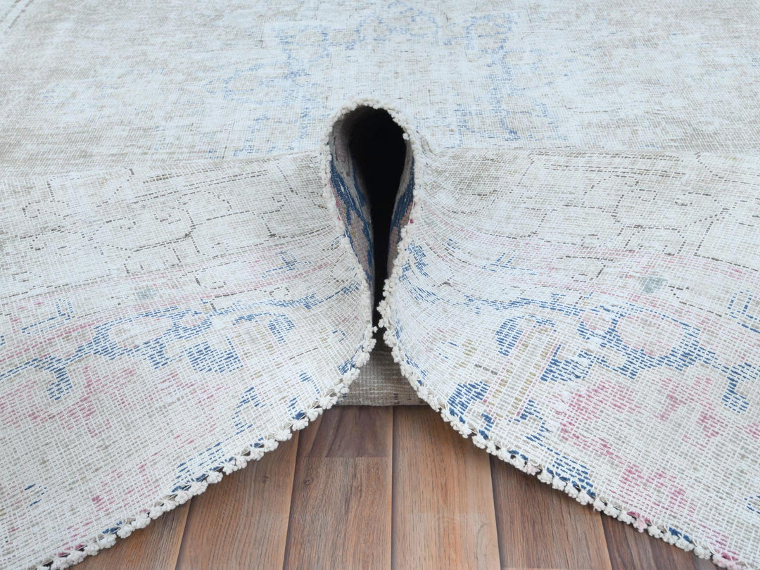 8'7" x 12'0" Vintage Hand Knotted Beige Worn Wool Rectangle Oriental Rug - MOA10281249