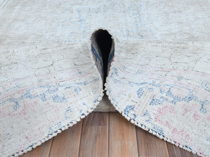 8'7" x 12'0" Vintage Hand Knotted Beige Worn Wool Rectangle Oriental Rug - MOA10281249
