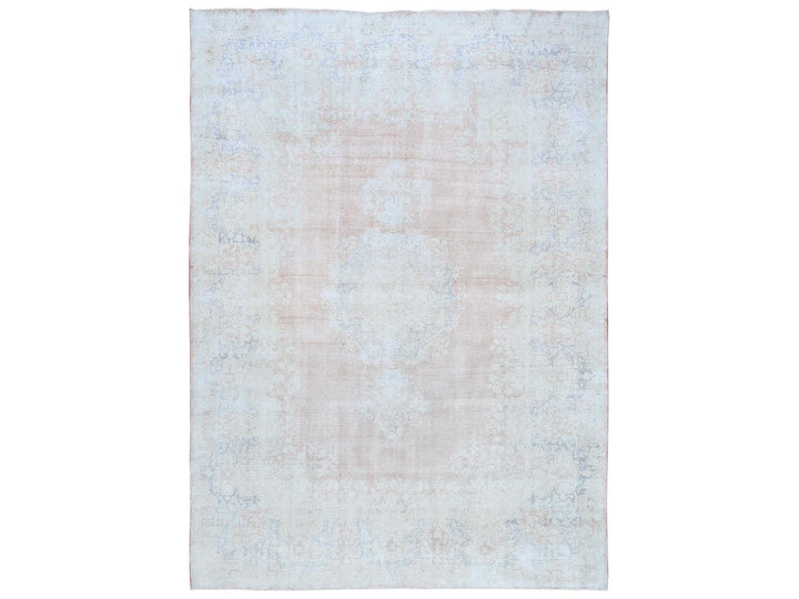 9'4" x 13'1" Vintage Hand Knotted Pink Worn Wool Rectangle Oriental Rug - MOA10281251