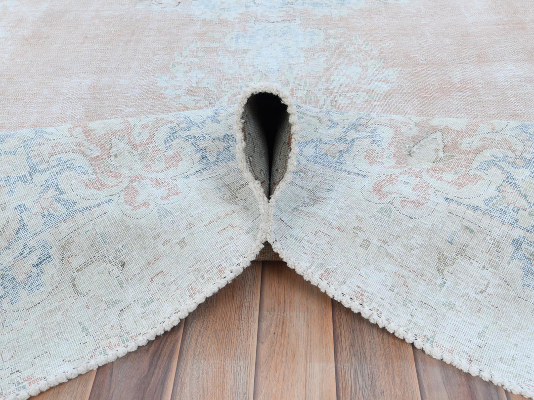 9'4" x 13'1" Vintage Hand Knotted Pink Worn Wool Rectangle Oriental Rug - MOA10281251