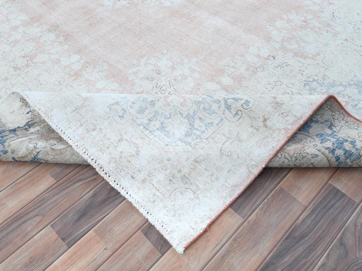 9'4" x 13'1" Vintage Hand Knotted Pink Worn Wool Rectangle Oriental Rug - MOA10281251