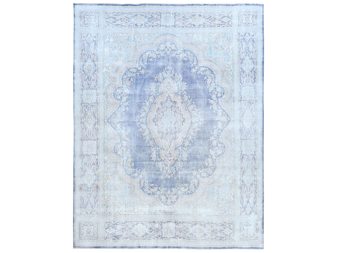 10'0" x 13'0" Vintage Hand Knotted Blue Wool Rectangle Oriental Rug - MOA10281253