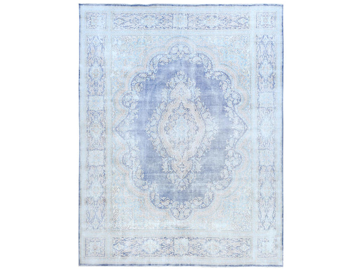 10'0" x 13'0" Vintage Hand Knotted Blue Wool Rectangle Oriental Rug - MOA10281253