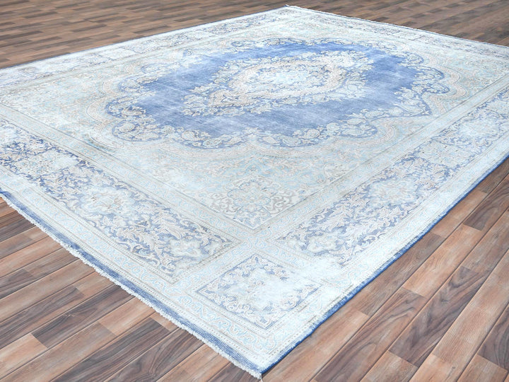 10'0" x 13'0" Vintage Hand Knotted Blue Wool Rectangle Oriental Rug - MOA10281253