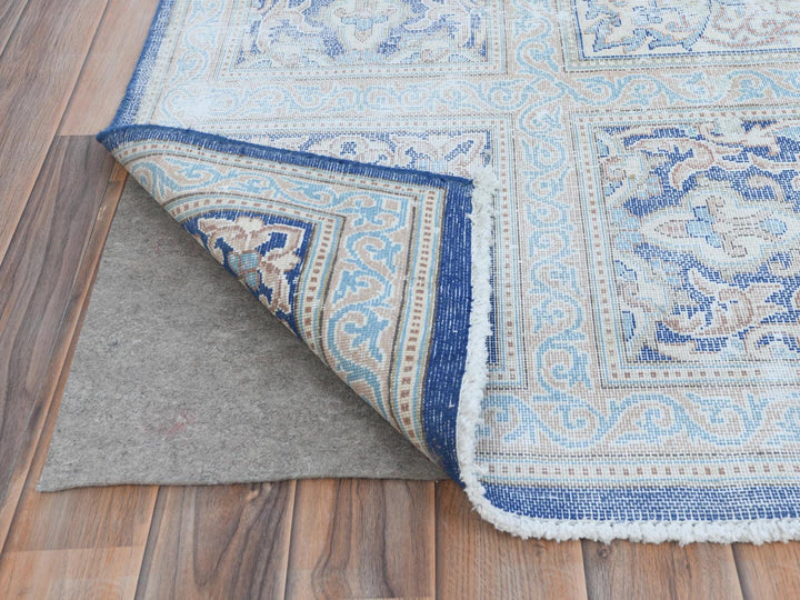 10'0" x 13'0" Vintage Hand Knotted Blue Wool Rectangle Oriental Rug - MOA10281253