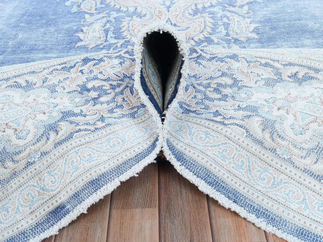 10'0" x 13'0" Vintage Hand Knotted Blue Wool Rectangle Oriental Rug - MOA10281253