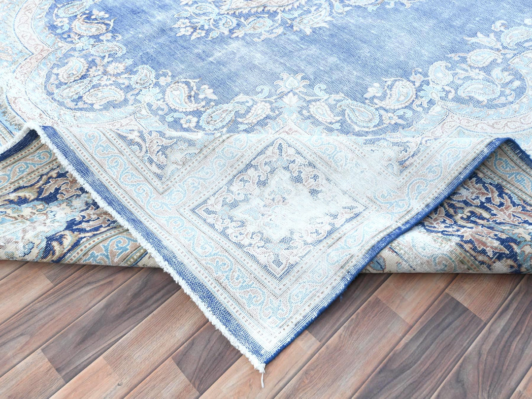 10'0" x 13'0" Vintage Hand Knotted Blue Wool Rectangle Oriental Rug - MOA10281253