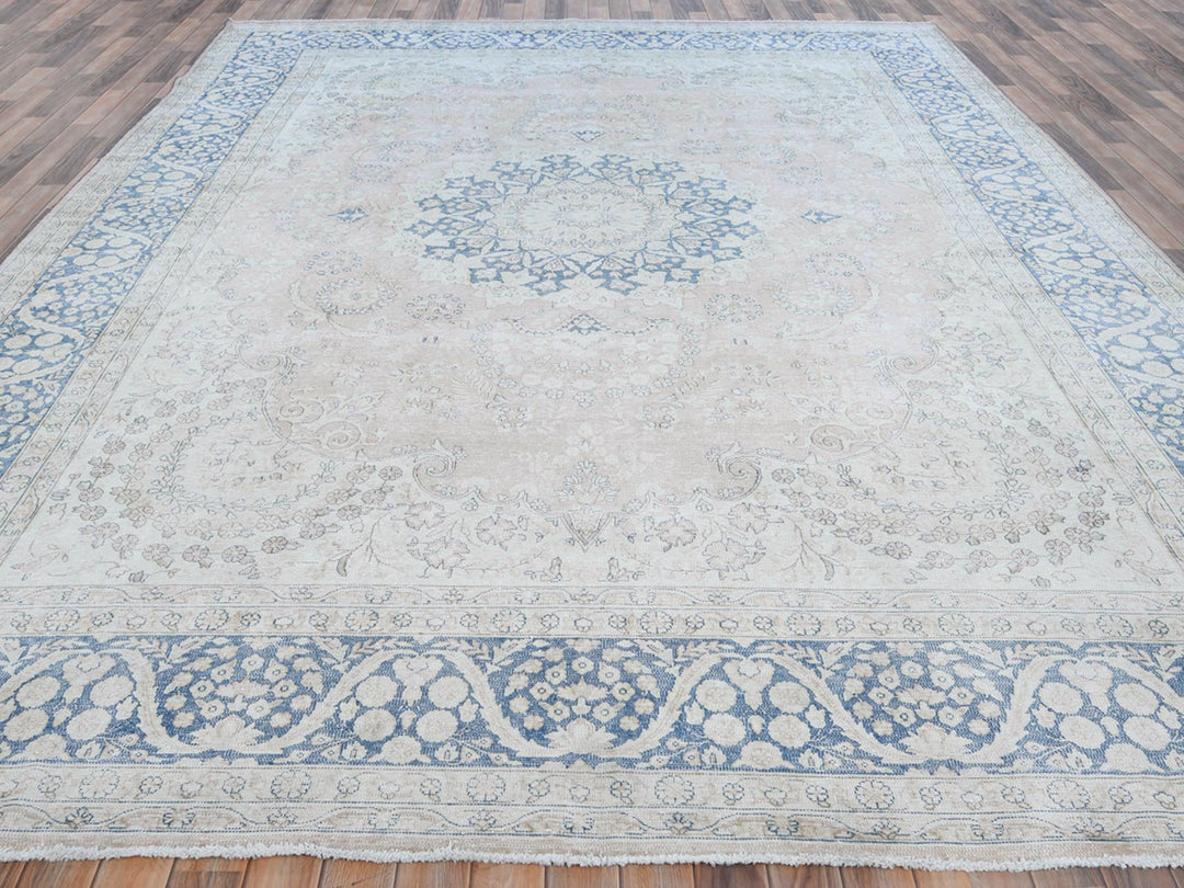 10'2" x 13'4" Vintage Hand Knotted Red Worn Wool Rectangle Oriental Rug - MOA10281258