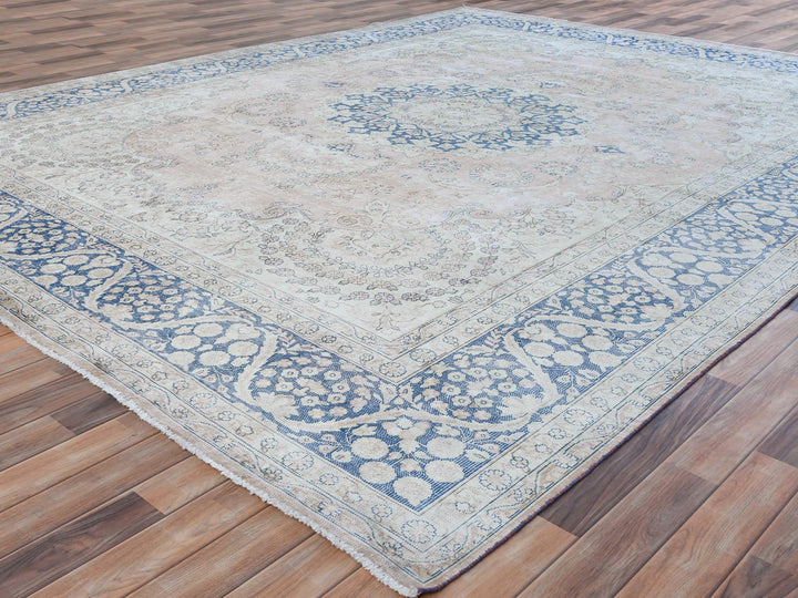10'2" x 13'4" Vintage Hand Knotted Red Worn Wool Rectangle Oriental Rug - MOA10281258