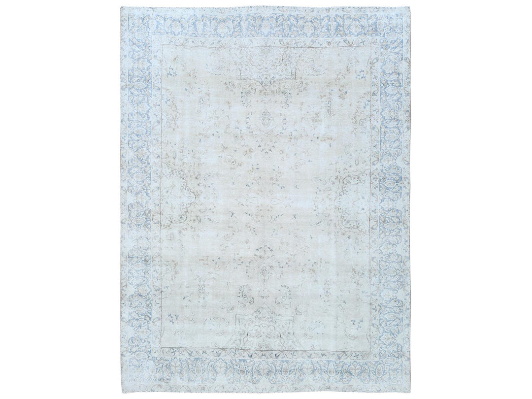 9'6" x 12'6" Vintage Hand Knotted Ivory Worn Wool Rectangle Oriental Rug - MOA10281259