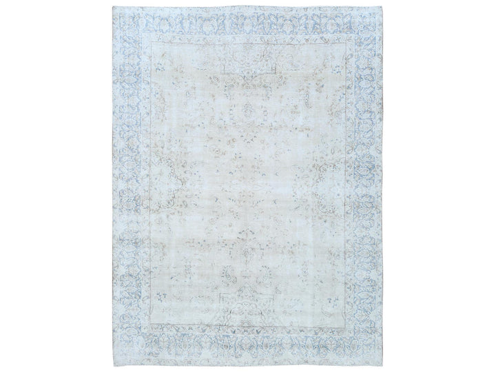 9'6" x 12'6" Vintage Hand Knotted Ivory Worn Wool Rectangle Oriental Rug - MOA10281259