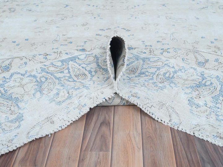 9'6" x 12'6" Vintage Hand Knotted Ivory Worn Wool Rectangle Oriental Rug - MOA10281259