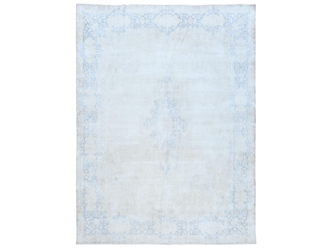 9'7" x 12'9" Vintage Hand Knotted Blue Worn Wool Rectangle Oriental Rug - MOA10281265