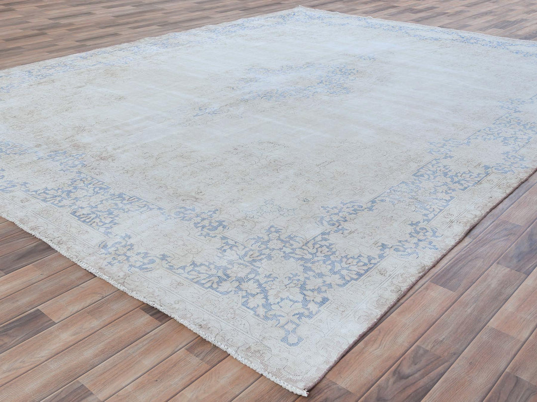9'7" x 12'9" Vintage Hand Knotted Blue Worn Wool Rectangle Oriental Rug - MOA10281265