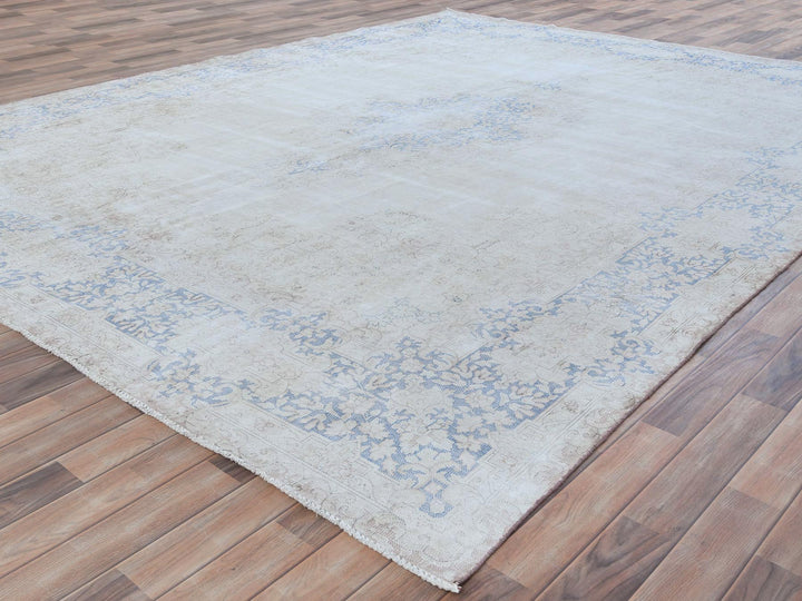 9'7" x 12'9" Vintage Hand Knotted Blue Worn Wool Rectangle Oriental Rug - MOA10281265