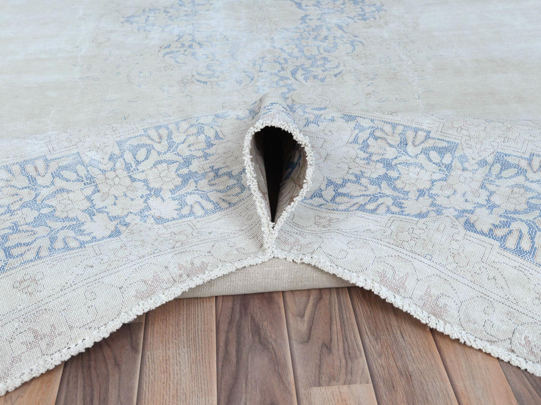 9'7" x 12'9" Vintage Hand Knotted Blue Worn Wool Rectangle Oriental Rug - MOA10281265