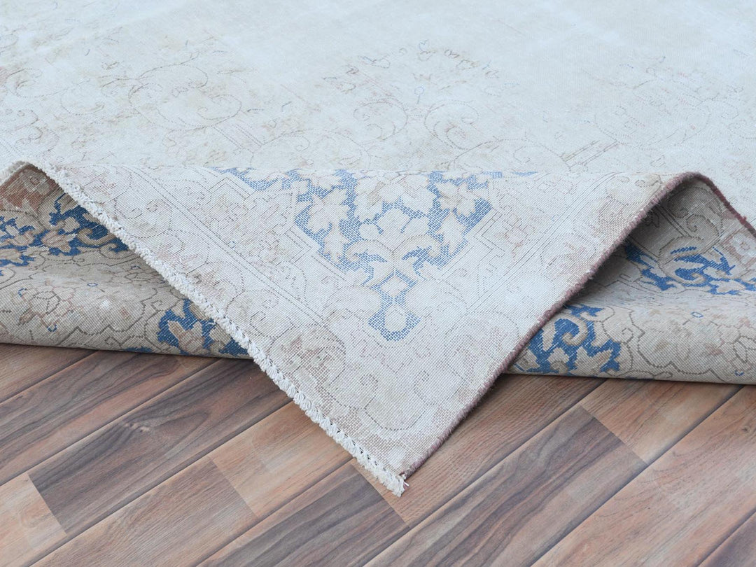 9'7" x 12'9" Vintage Hand Knotted Blue Worn Wool Rectangle Oriental Rug - MOA10281265