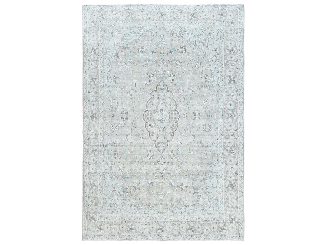 7'6" x 10'10" Vintage Hand Knotted Beige Worn Wool Rectangle Oriental Rug - MOA10281267