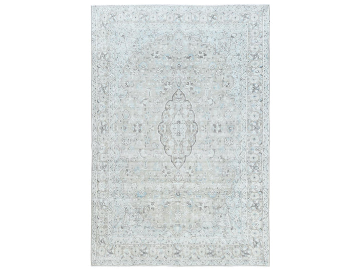 7'6" x 10'10" Vintage Hand Knotted Beige Worn Wool Rectangle Oriental Rug - MOA10281267