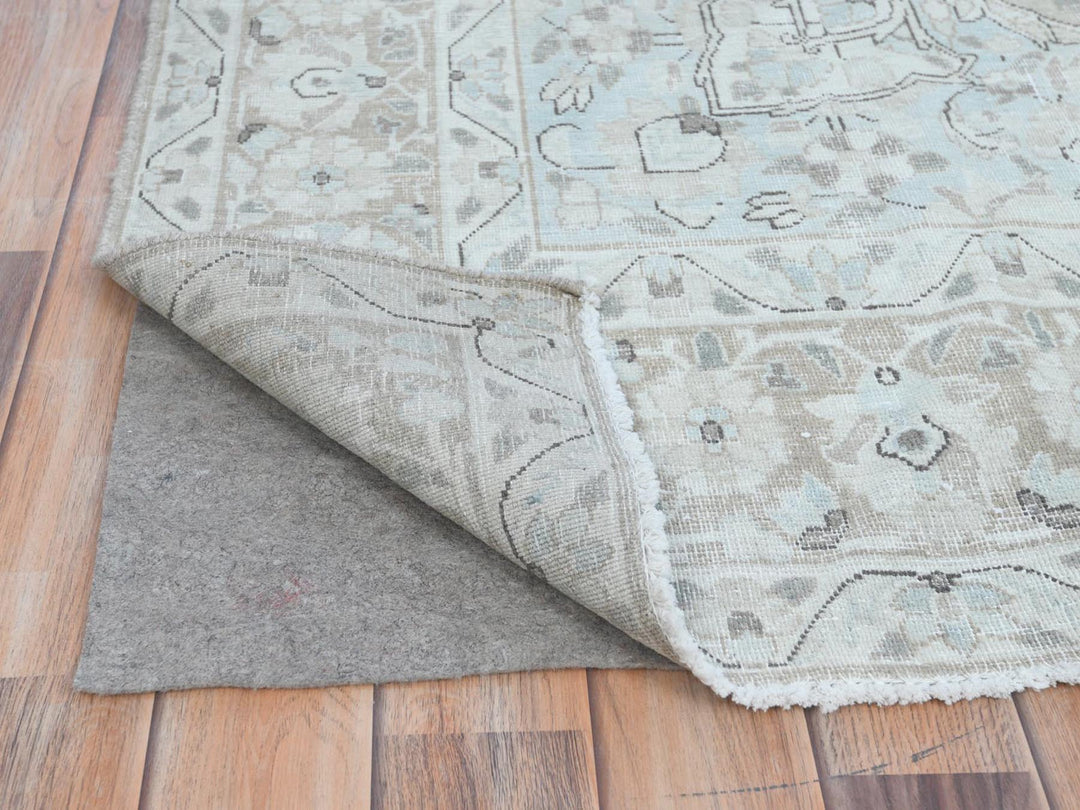 7'6" x 10'10" Vintage Hand Knotted Beige Worn Wool Rectangle Oriental Rug - MOA10281267