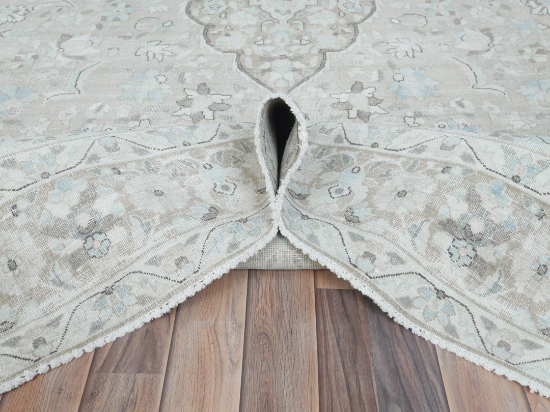 7'6" x 10'10" Vintage Hand Knotted Beige Worn Wool Rectangle Oriental Rug - MOA10281267