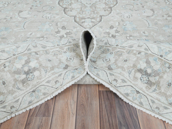 7'6" x 10'10" Vintage Hand Knotted Beige Worn Wool Rectangle Oriental Rug - MOA10281267