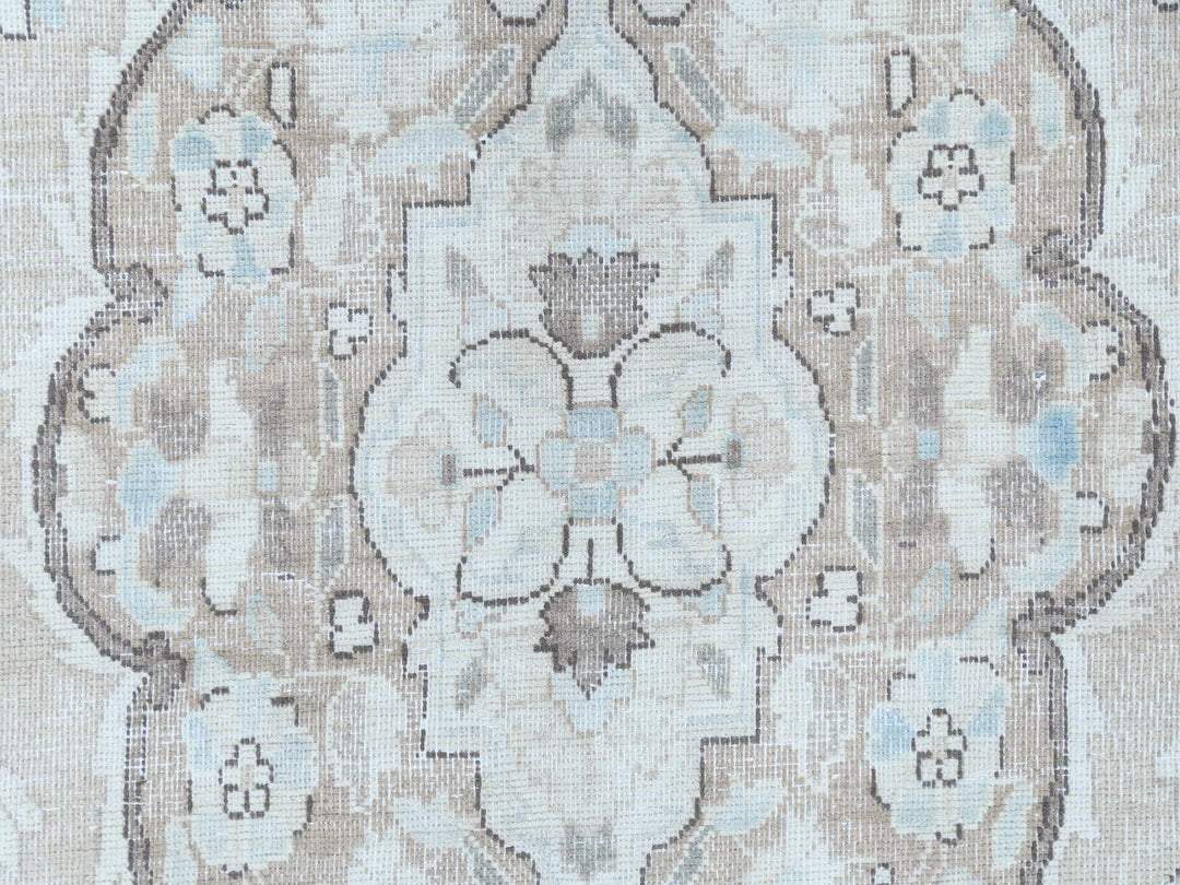 7'6" x 10'10" Vintage Hand Knotted Beige Worn Wool Rectangle Oriental Rug - MOA10281267
