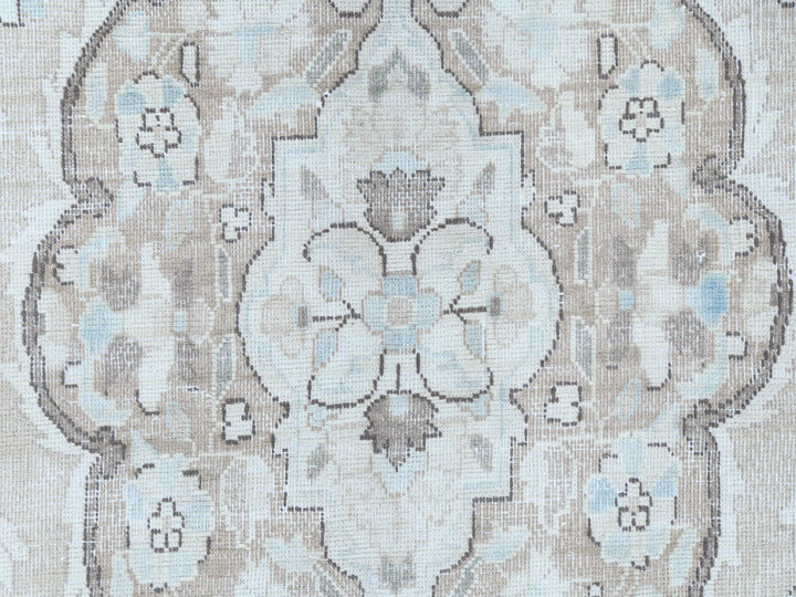 7'6" x 10'10" Vintage Hand Knotted Beige Worn Wool Rectangle Oriental Rug - MOA10281267